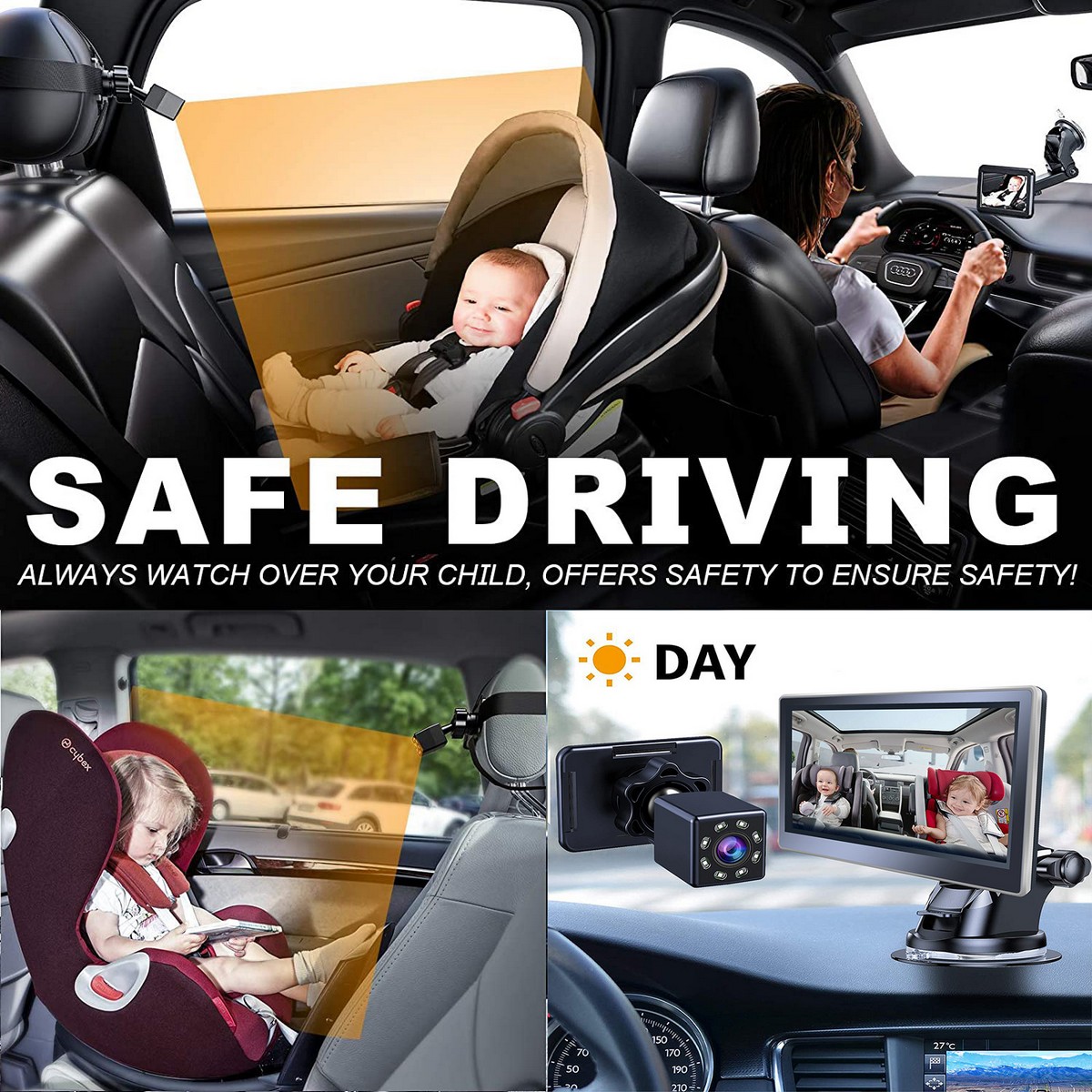 спостереження за дітьми в автомобільній інфрачервоній камері з монітором
