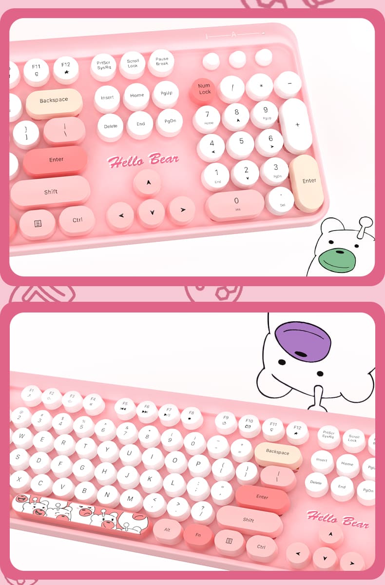 рожева клавіатура hello kitty design set mouse stylova