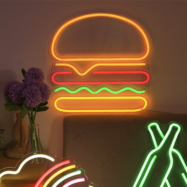 світлодіодний світиться неонова вивіска на стіні - гамбургер