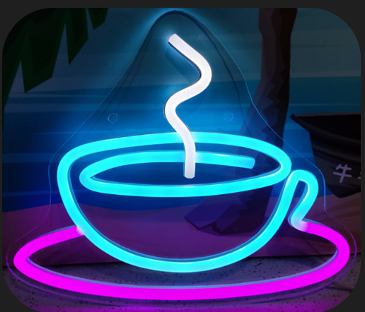 кавова чашка кави - рекламна світлодіодна неонова вивіска на стіні